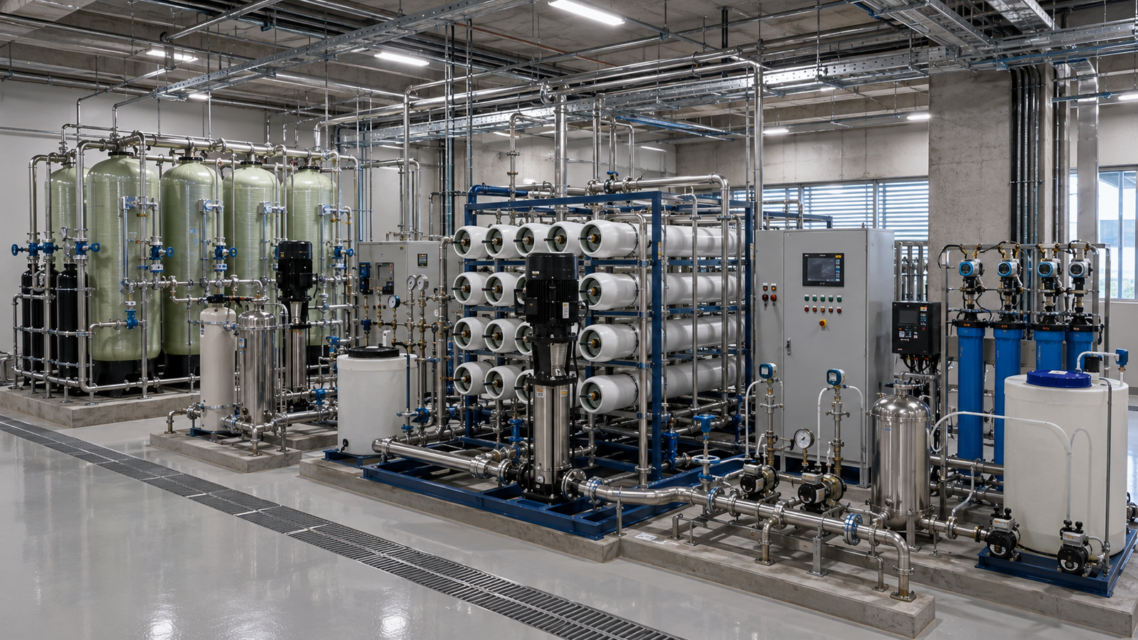 Industrial water treatment and filtration systems layout